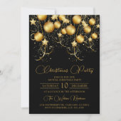 エレガント金ゴールドスパークルクリスマスパーティーバウブル 招待状 (正面)