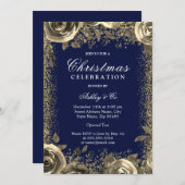 エレガント金ゴールドスパークルグリッタークリスマスパーティー 招待状 (正面/裏面)