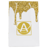 エレガント金ゴールドスパークルグリッタードリップス企業のロゴ ミディアムペーパーバッグ (正面)