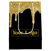 エレガント金ゴールドスパークルグリッタードリップビジネスロゴ ミディアムペーパーバッグ (裏面)