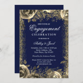 エレガント金ゴールドスパークルグリッター婚約パーティ 招待状 (正面/裏面)