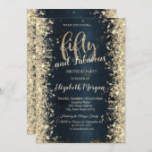 エレガント金ゴールドスパークルダークブルー50誕生日 招待状 (正面/裏面)
