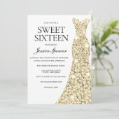 エレガント金ゴールドスパークルドレススウィート16招待状 招待状 (スタンド正面)