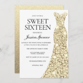 エレガント金ゴールドスパークルドレススウィート16招待状 招待状 (正面/裏面)