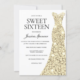 エレガント金ゴールドスパークルドレススウィート16招待状 招待状