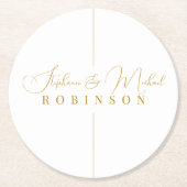 エレガント金ゴールドスパーソナライズされたクリプト結婚モノグラム ラウンドペーパーコースター (正面)