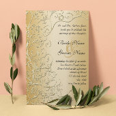 エレガント金ゴールドスワーズブラックフォント結婚式招待状 招待状