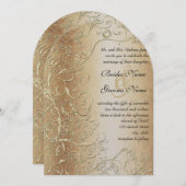 エレガント金ゴールドスワーズ黒フォント結婚ズ 招待状 (正面/裏面)