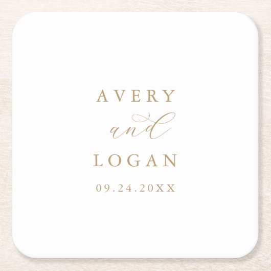 エレガント金ゴールドス結婚クエア紙コースター スクエアペーパーコースター (正面)