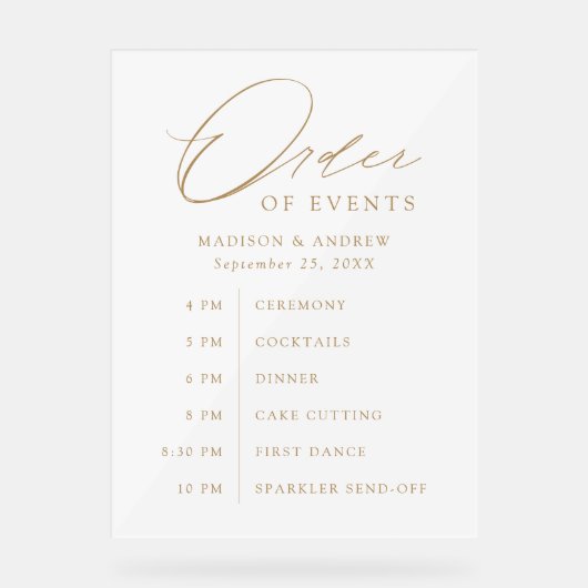 エレガント金ゴールドス結婚クリプトのイベント順序 アクリルサイン (正面)