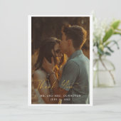 エレガント金ゴールドス結婚クリプトの写真サンキューカード 招待状 (スタンド正面)