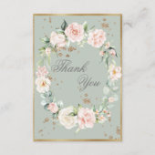 エレガント金ゴールドセージ緑の水の色のフローラ結婚の サンキューカード (正面)