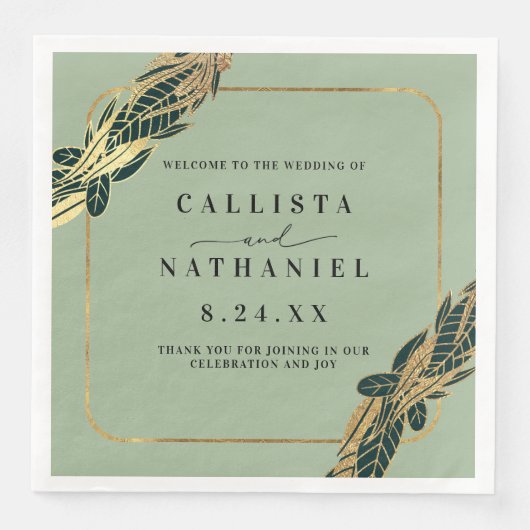 エレガント金ゴールドセージ緑葉草の結婚 (正面)