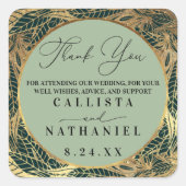 エレガント金ゴールドセージ緑葉草の結婚 スクエアシール (正面)