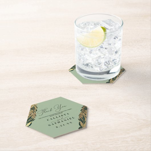 エレガント金ゴールドセージ緑葉草の結婚 ペーパーコースター (インサイチュ)