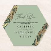 エレガント金ゴールドセージ緑葉草の結婚 ペーパーコースター (正面)