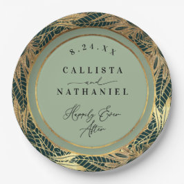 エレガント金ゴールドセージ緑葉草の結婚 ペーパープレート
