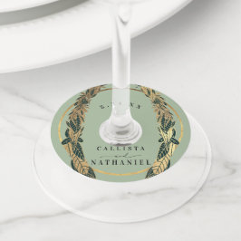 エレガント金ゴールドセージ緑葉草の結婚 ワイングラスタグ