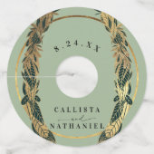 エレガント金ゴールドセージ緑葉草の結婚 ワイングラスタグ (正面)