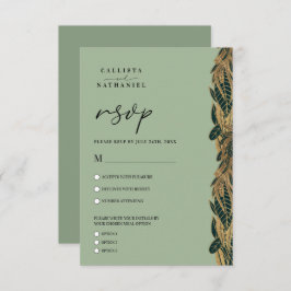 エレガント金ゴールドセージ緑葉草の結婚 出欠カード