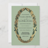 エレガント金ゴールドセージ緑葉草の結婚 招待状 (正面)