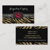 エレガント金ゴールドゼブラグリッターキス美容師 名刺 (正面/裏面)