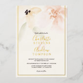 エレガント金ゴールドソフトフローラ水結婚色の写真 箔招待状 (正面)