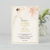 エレガント金ゴールドソフトフローラ水結婚色の写真 箔招待状 (立ち正面)