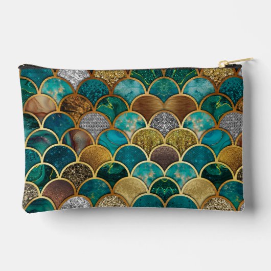 エレガント金ゴールドターコイズグリーンガーリーマーメイドはかりで測 アクセサリーポーチ (裏面)
