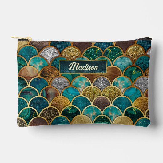 エレガント金ゴールドターコイズグリーンガーリーマーメイドはかりで測 アクセサリーポーチ (正面)