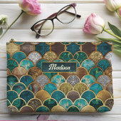 エレガント金ゴールドターコイズグリーンガーリーマーメイドはかりで測 アクセサリーポーチ