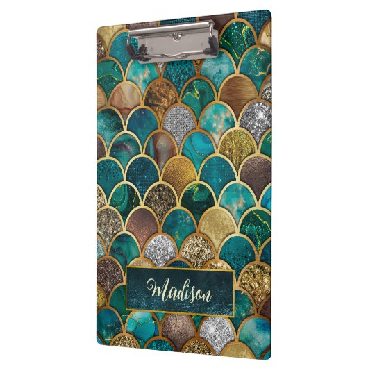 エレガント金ゴールドターコイズグリーンガーリーマーメイドはかりで測 クリップボード (左)