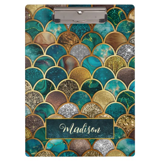 エレガント金ゴールドターコイズグリーンガーリーマーメイドはかりで測 クリップボード (正面)