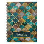 エレガント金ゴールドターコイズグリーンガーリーマーメイドはかりで測 ノートブック (正面)