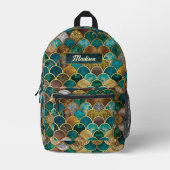 エレガント金ゴールドターコイズグリーンガーリーマーメイドはかりで測 プリントバックパック (正面)