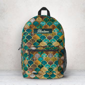 エレガント金ゴールドターコイズグリーンガーリーマーメイドはかりで測 プリントバックパック