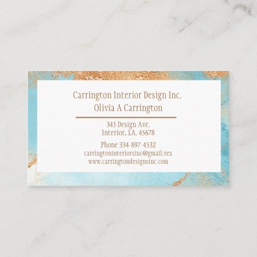 エレガント金ゴールドターコイズ抽象芸術タイポグラフィモダン 名刺 (裏面)