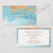 エレガント金ゴールドターコイズ抽象芸術タイポグラフィモダン 名刺 (正面/裏面)