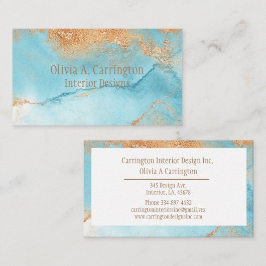 エレガント金ゴールドターコイズ抽象芸術タイポグラフィモダン 名刺 (正面/裏面)