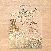 エレガント金ゴールドダイアモンズドレスブライダルシャワー アクリル招待状 (正面)