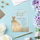 エレガント金ゴールドダイアモンズドレスブライダルシャワー アクリル招待状 (インサイチュ (ウェディング))