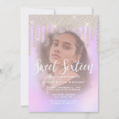 エレガント金ゴールドダイヤモンドは紫sweet sixteenを乾燥させる 招待状 (正面)
