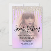 エレガント金ゴールドダイヤモンドは紫sweet sixteenを乾燥させる 招待状 (正面)