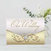 エレガント金ゴールドダイヤモンドスワール結婚式招待状 招待状 (スタンド正面)