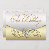 エレガント金ゴールドダイヤモンドスワール結婚式招待状 招待状 (正面/裏面)