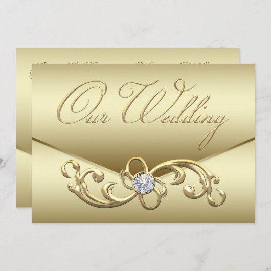 エレガント金ゴールドダイヤモンド旋回金ゴールド結婚の 招待状 (正面/裏面)