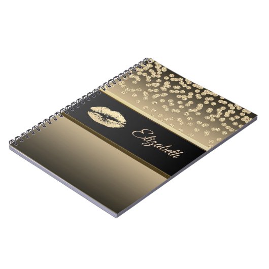 エレガント金ゴールドダイヤ輝くリップルパーソナライズされた ノートブック (左側)