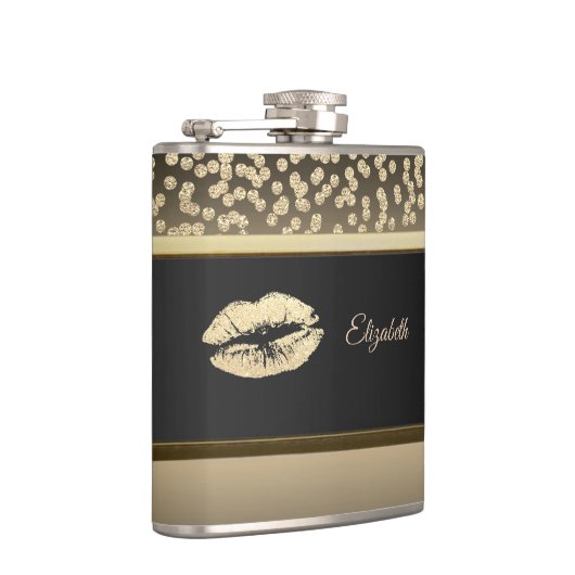 エレガント金ゴールドダイヤ輝くリップルパーソナライズされた フラスク (右)