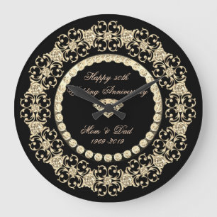 エレガント金ゴールドダイヤ25結婚周年記念 ラージ壁時計
