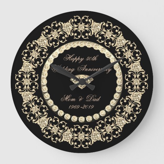 エレガント金ゴールドダイヤ25結婚周年記念 ラージ壁時計 (正面)